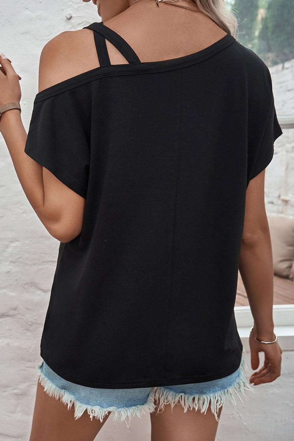 Asymmetric Criss Cross One Shoulder T Shirt