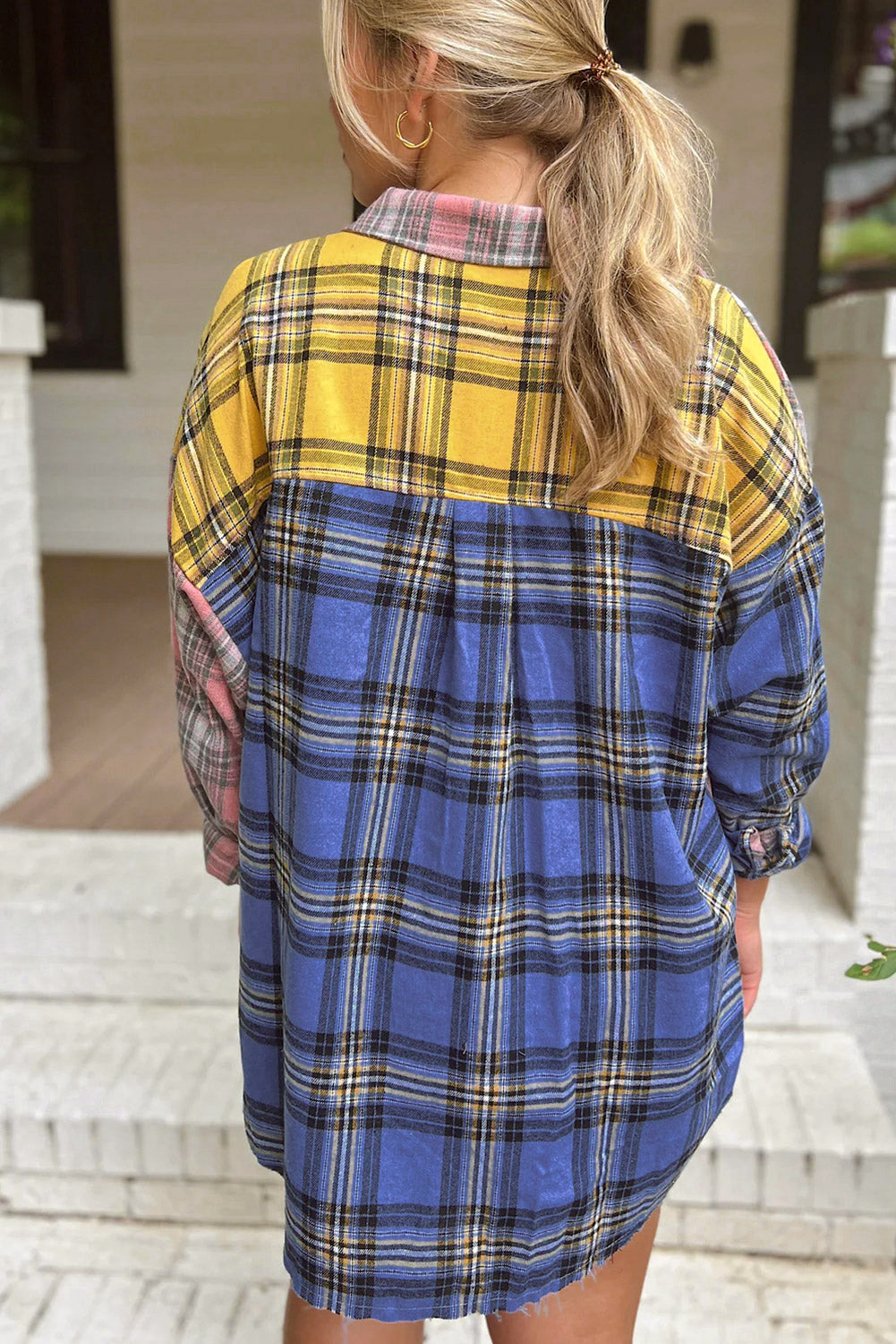 Multicolor Plaid Colorblock Patchwork Shirt