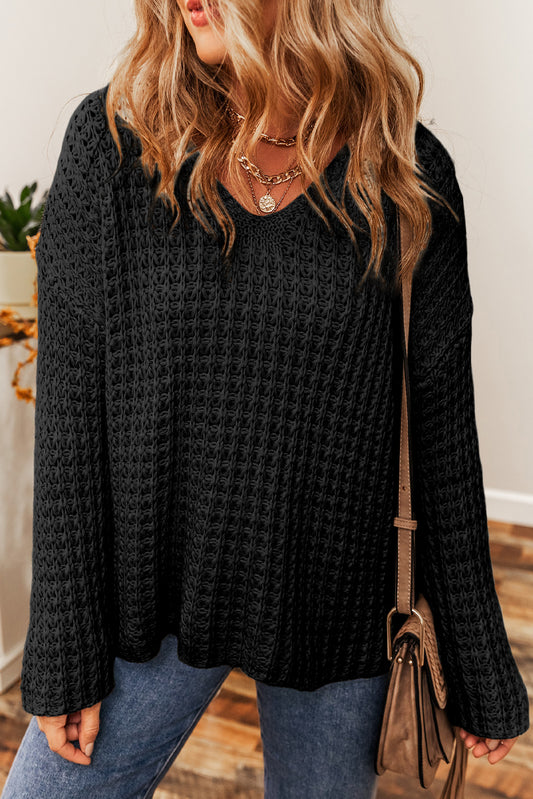 Carrot Hollow-out Crochet V Neck Sweater