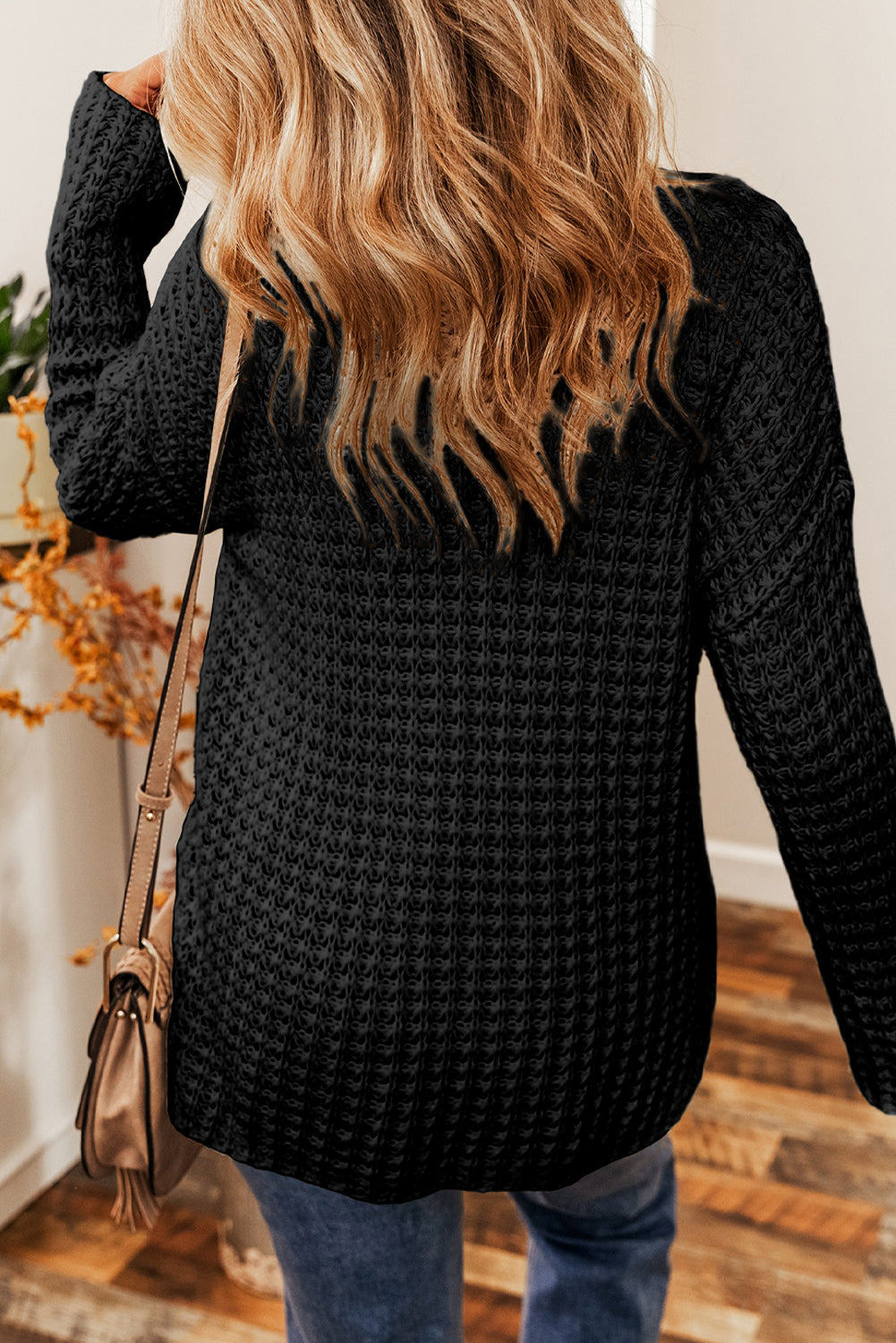 Carrot Hollow-out Crochet V Neck Sweater