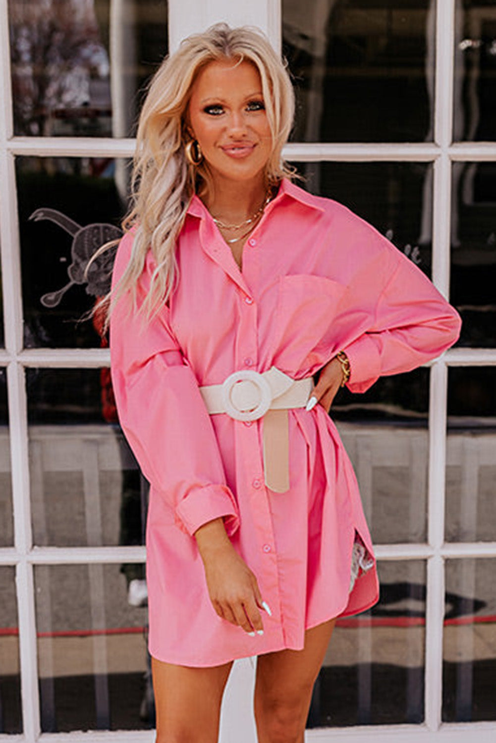 Solid Color Long Sleeve Oversized Tunic Shirt