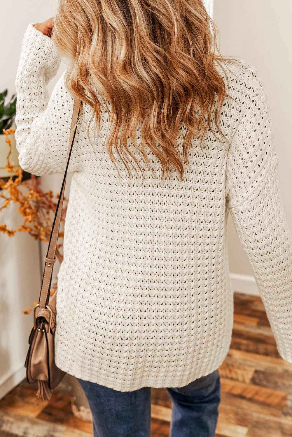 Carrot Hollow-out Crochet V Neck Sweater