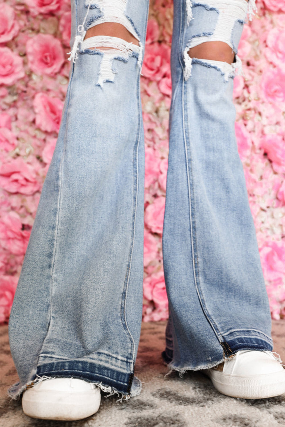 Light Wash Distressed High Rise Flare Jeans