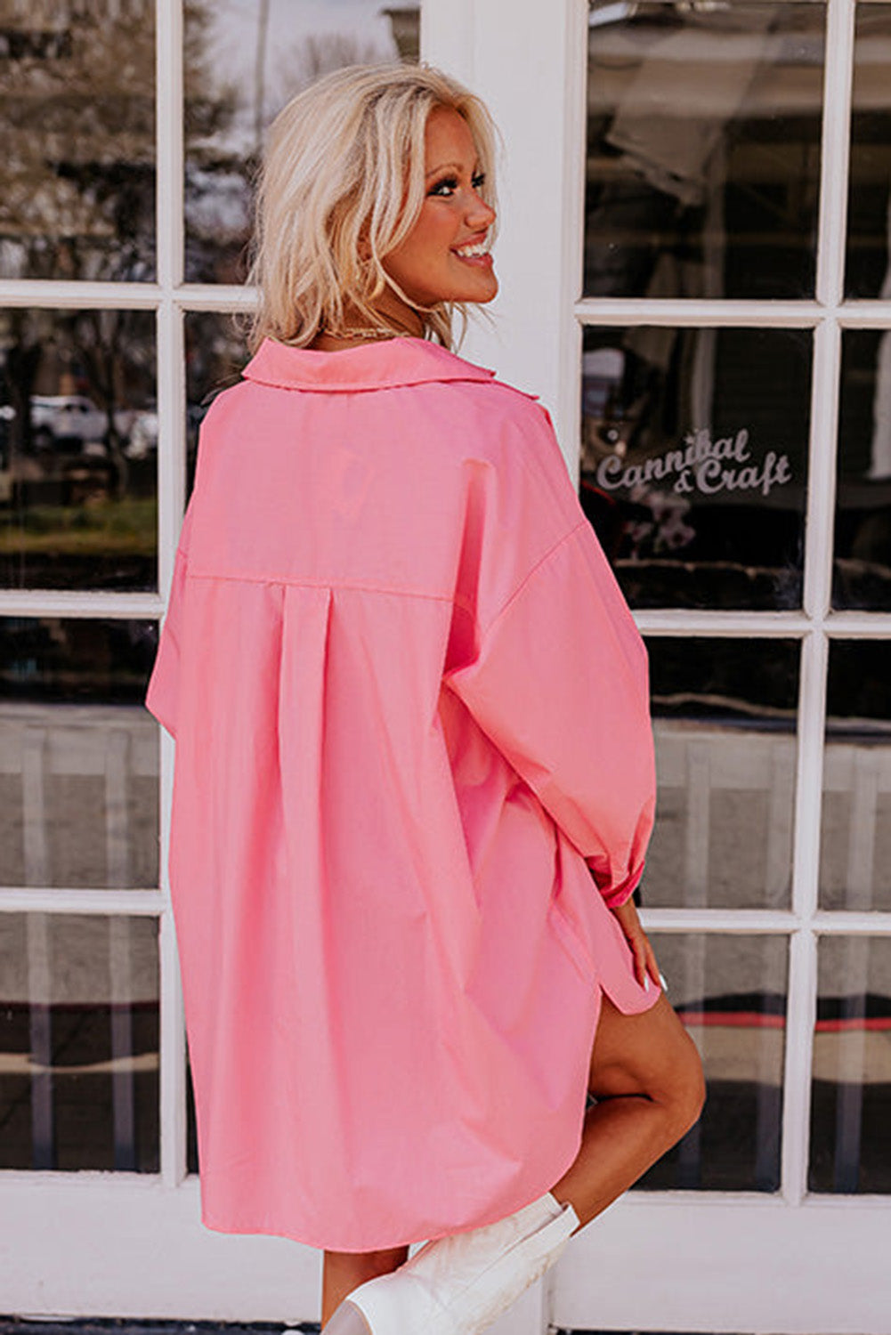 Solid Color Long Sleeve Oversized Tunic Shirt