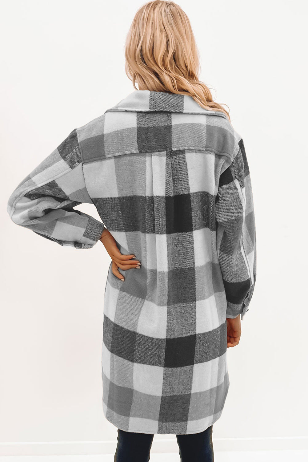 Rose Tan Plaid Button-Down Flap Pocket Long Shacket