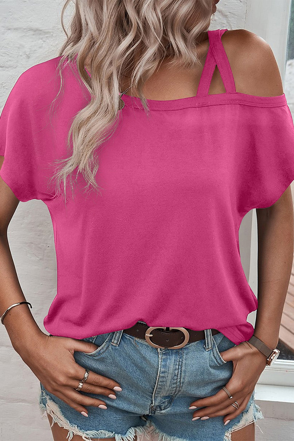 Asymmetric Criss Cross One Shoulder T Shirt