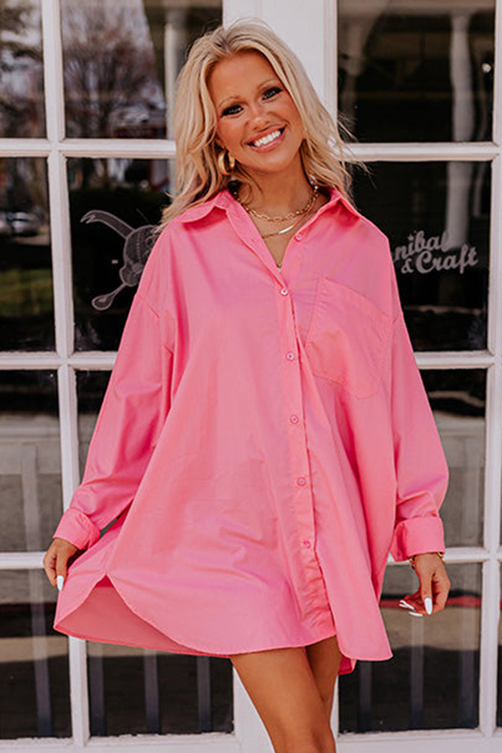 Solid Color Long Sleeve Oversized Tunic Shirt