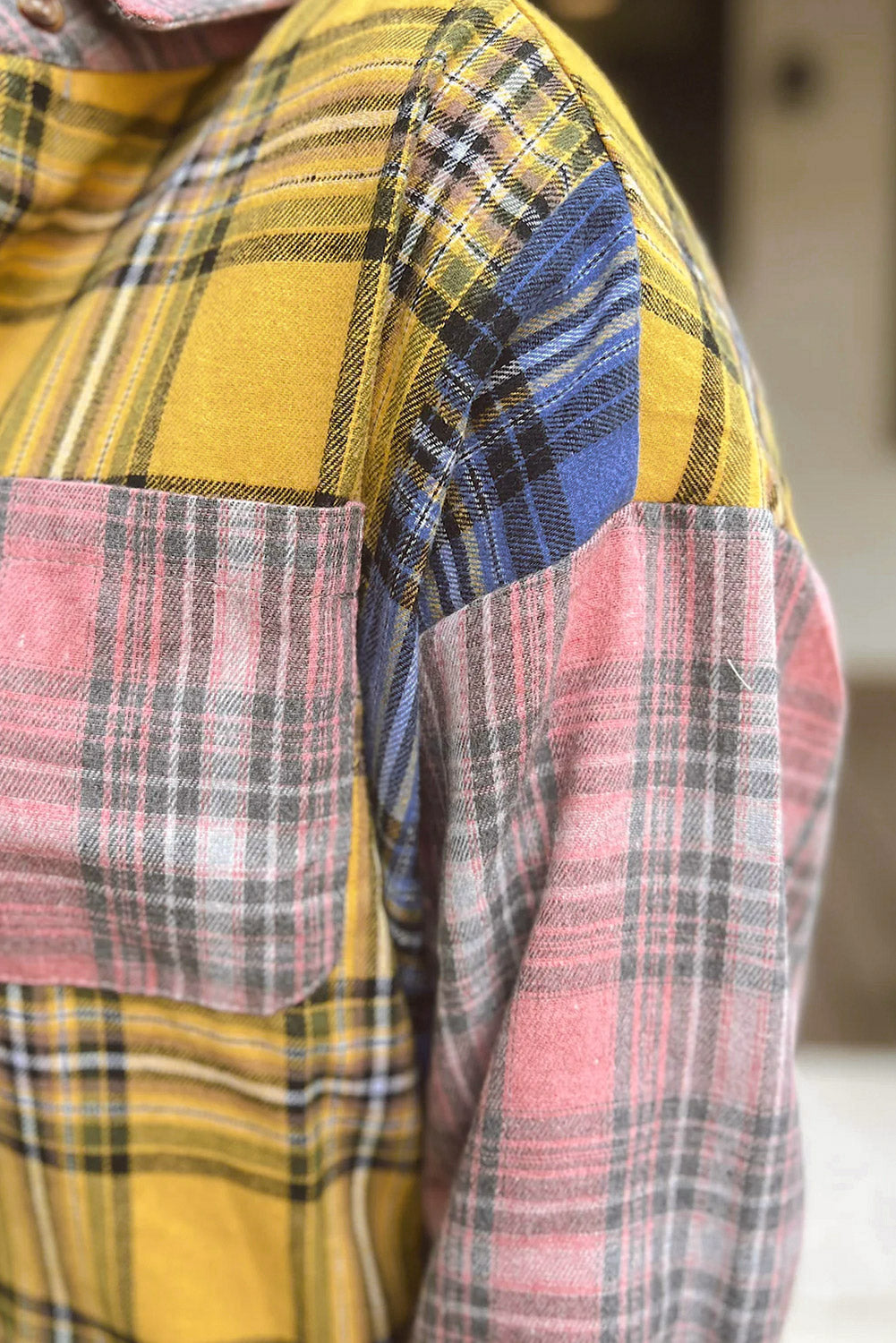 Multicolor Plaid Colorblock Patchwork Shirt