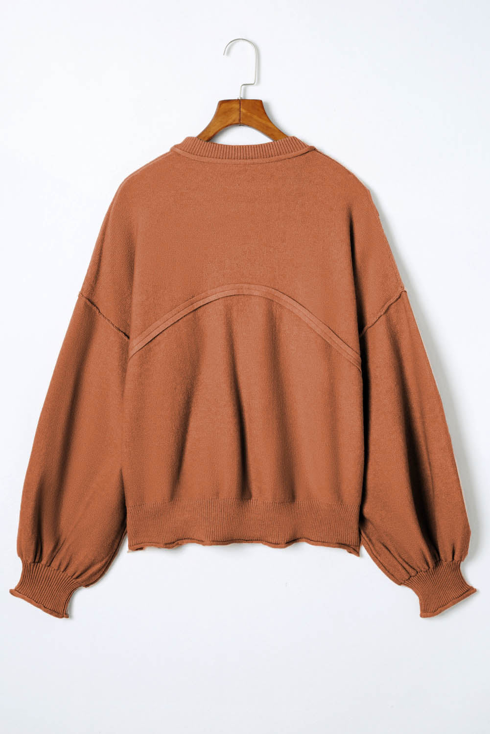 Orange Raw Edge Patch Pocket Exposed Seam Loose Sweater